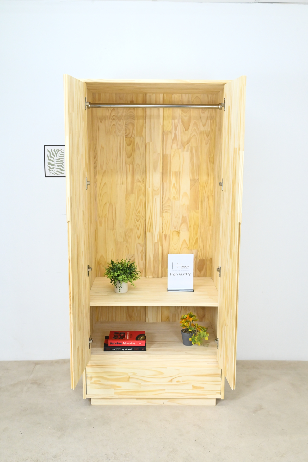 HAPPY FURNITURE , gỗ tự nhiên , Tủ quần áo 2 cửa mở 1 ngăn kéo - GALI , TCM_190 , 80cm x 59cm x 176cm