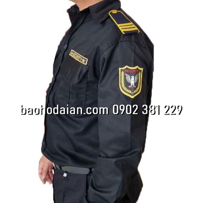 Quần áo vệ sĩ màu đen dài tay cầu vai 3 gạch viền vàng (logo tay ngực)