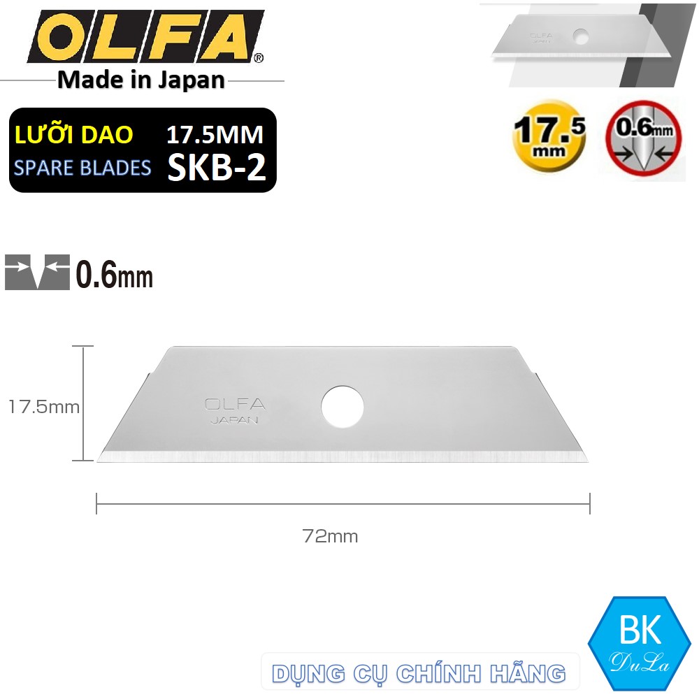 [OLFA- Nhật] Bộ 5 Lưỡi dao cắt thay thế hình thang 17.5mm OLFA SKB2-5B