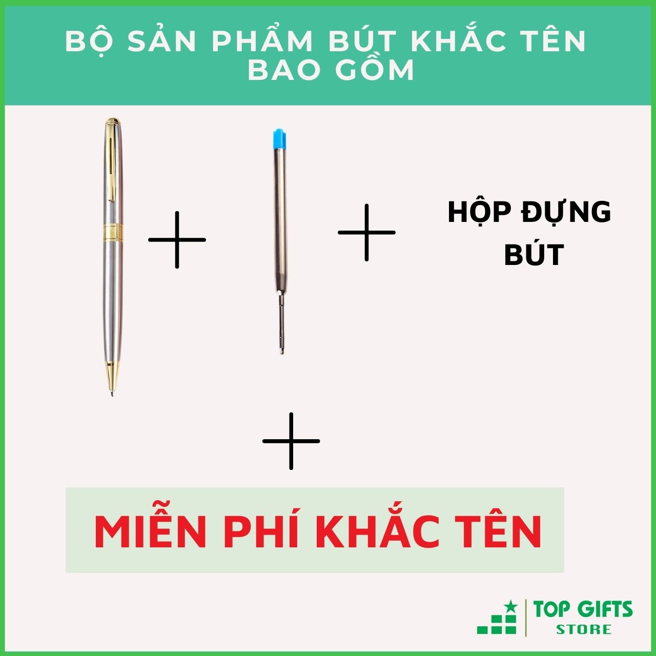 Bút ký khắc tên cao cấp kim loại xoay Bạc Viền Vàng PBV116 ngòi 0.7mm - Quà tặng sinh nhật bạn bè người thân| Khắc tên miễn phí + Ruột bút + Hộp đựng bút