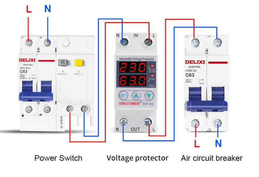 Đồng Hồ Hiển Thị Bảo Vệ Lỗi Điện Áp Và Dòng Điện 1 Pha 63A VP-916