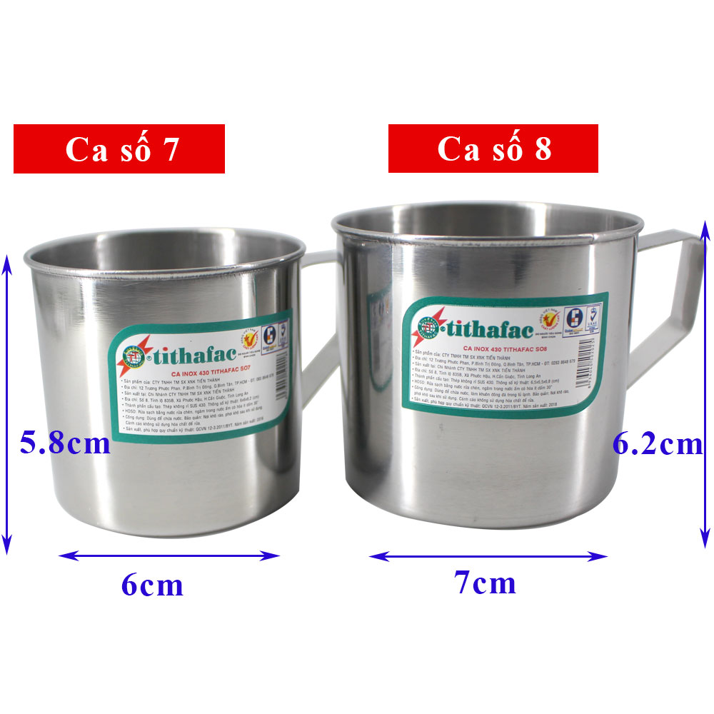 Combo 5 Ca inox có quai kích thước nhỏ phù hợp cho bé học mẫu giáo Tithafac