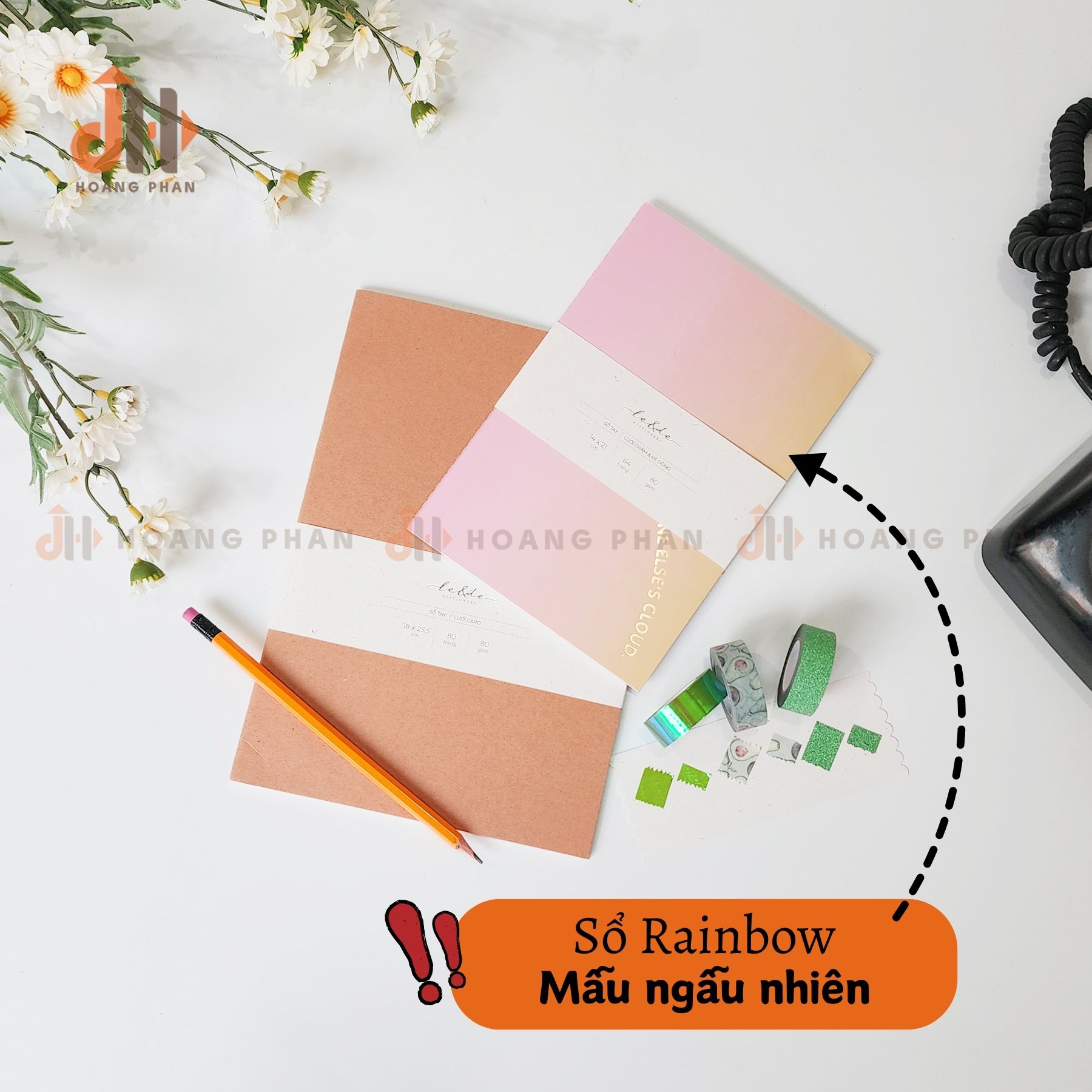 Combo Sổ Kraft Nhiệt Đới - Sổ Rainbow (Mẫu ngẫu nhiên) - Bút chì (Tặng kèm 3 cuộn washi tape)