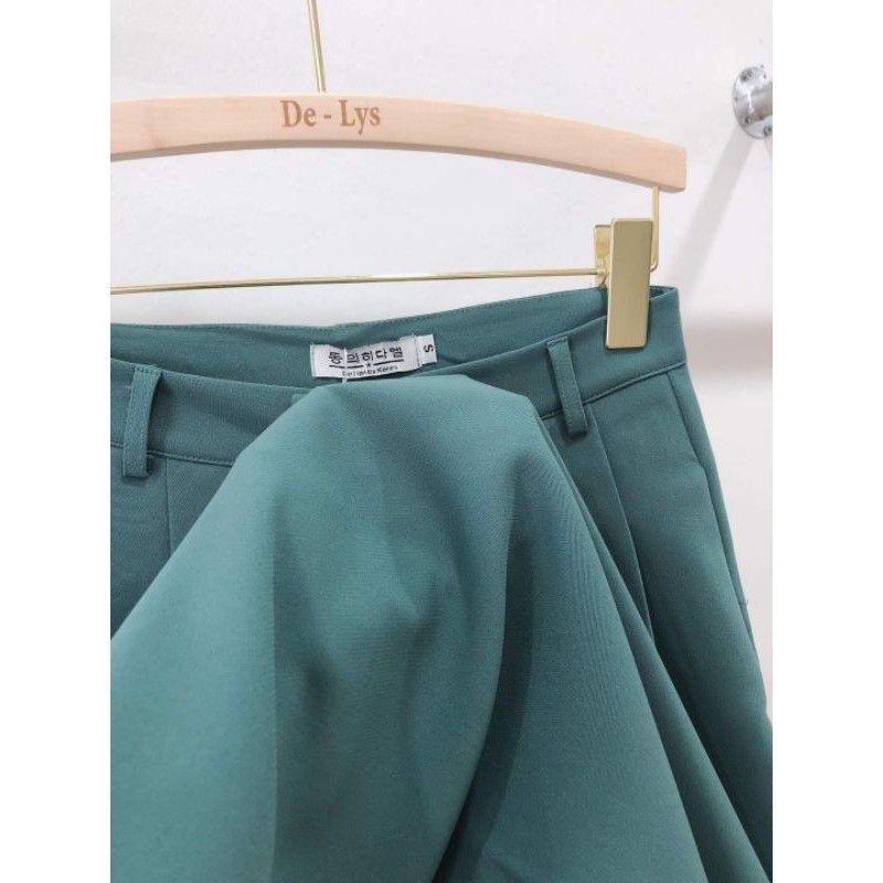 Quần Ống Rộng Màu Xanh siêu độc lạ xếp ly eo dấu cúc from dài 100cm cho nữ