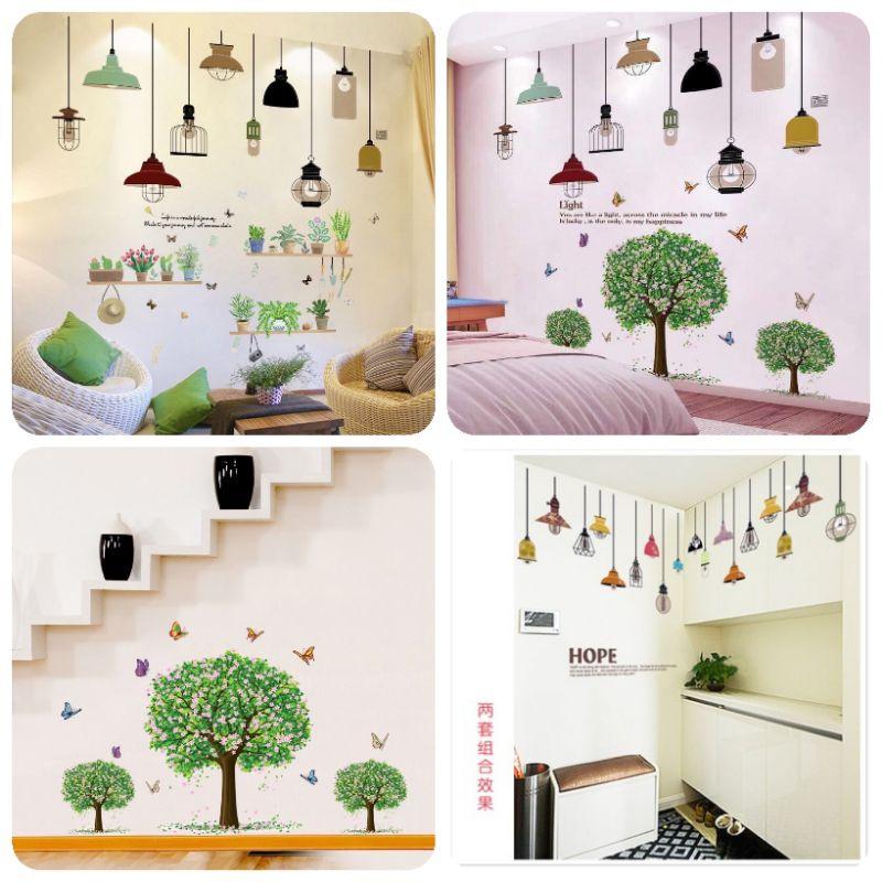 Decal dán tường đèn hi vọng kết hợp với cây xanh