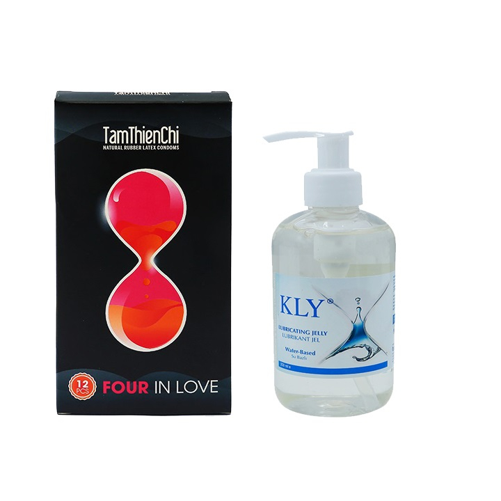 Combo Bao cao su Tâm Thiện Chí Four In Love (hộp 12 chiếc) + 1 chai gel KLY 250ml