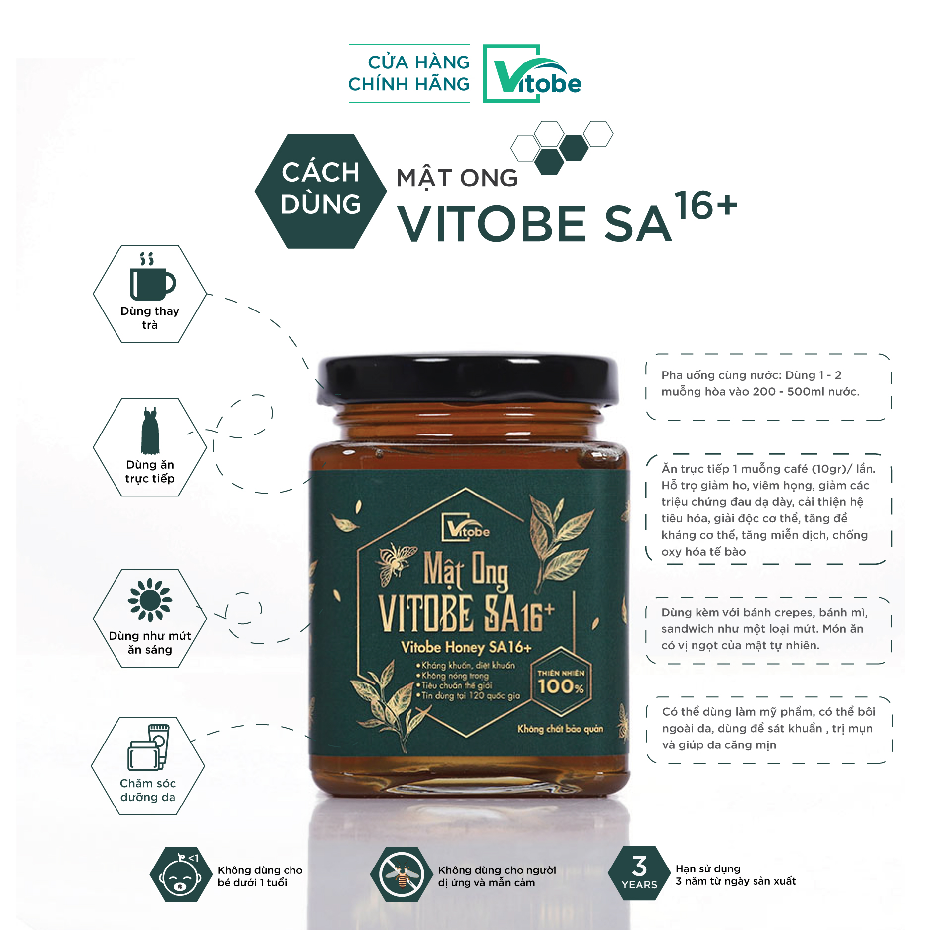 Siêu Mật Ong Vitobe SA - 300g ( Organic 100%) Vượt qua mọi giới hạn của mật ong thường