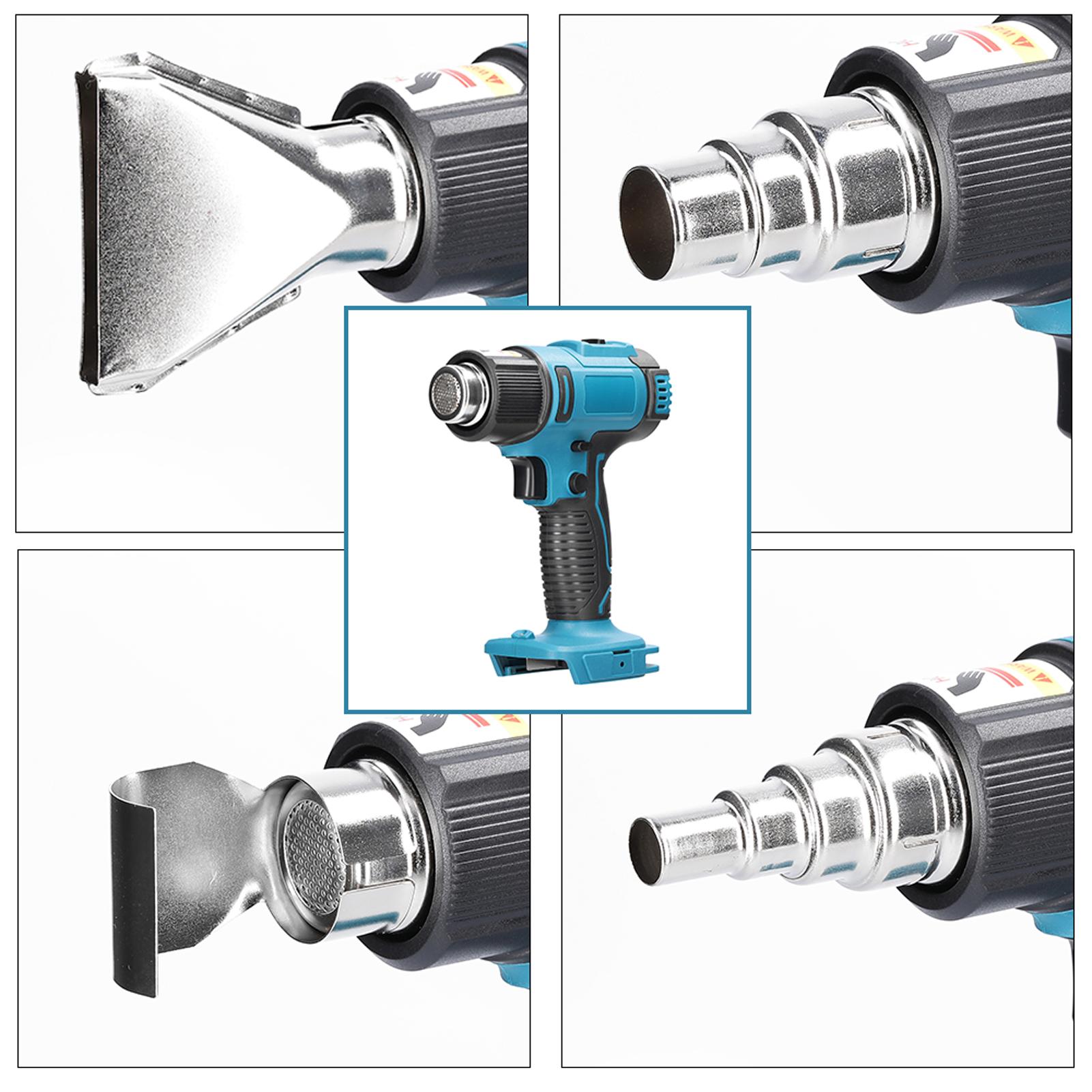 Cordless Handheld Hot Air Machine Digital Display Lithium Rechargeable Heating Equipment 50-300℃ Temperature Adjustable Power Tool with 4 Nozzles Compatible with Makita Lithium Battery