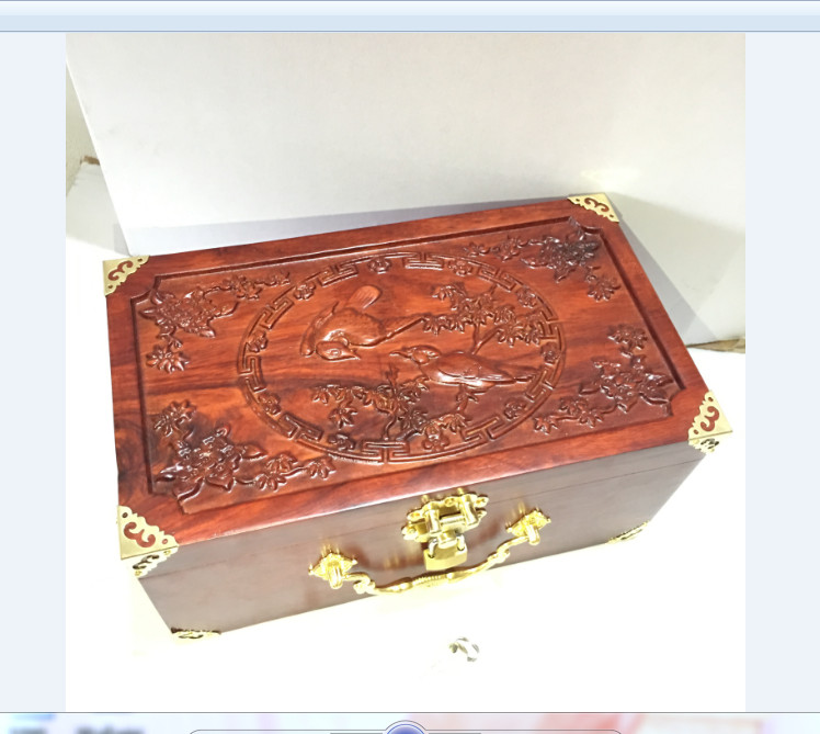 Hộp đựng con dấu - đựng đồ trang sức chạm chim phương bằng gỗ hương size 24cm - kèm khóa mini
