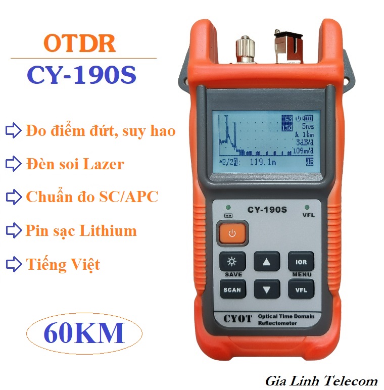 Máy đo điểm đứt cáp quang OTDR CY190S chuẩn SC/APC Tiếng Việt