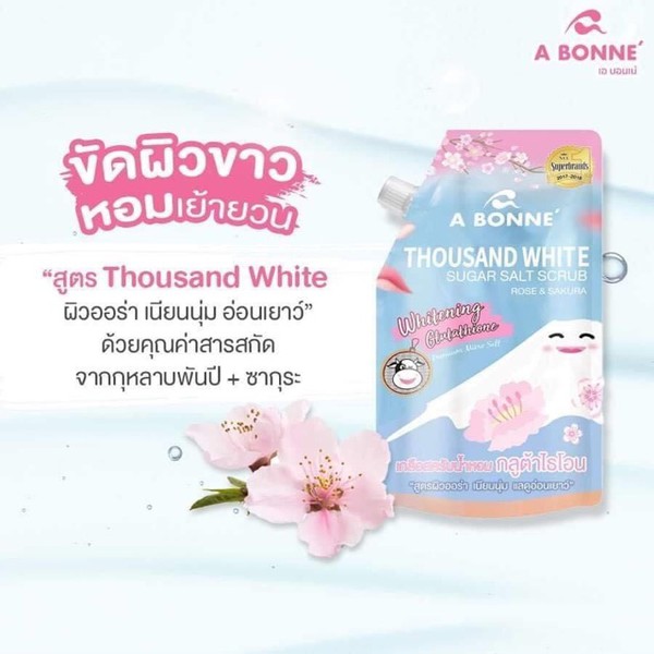 combo 3 gói Muối Tắm trắng da A Bonne' Thousand White Sugar Salt Scrub hoa hồng- anh đào 350g