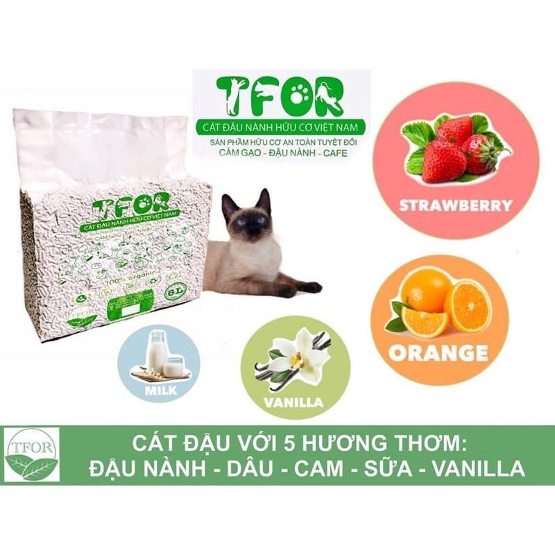 Cát vệ sinh cho mèo TFOR 6L cát đậu nành hữu cơ có thể xả bồn cầu an toàn bảo vệ môi trường