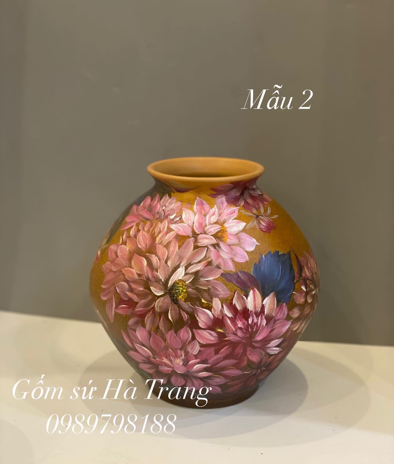 Lọ hoa gốm sứ Bát Tràng cao cấp vẽ 3D siêu cấp cao 22cm