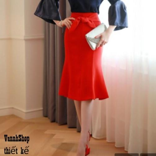 Chân váy đuôi cá lưng cao dáng dài ôm mông -Chân váy phong cách Hàn Quốc thiết kế có nơ xinh xinh Store.Vanshop Ms 15