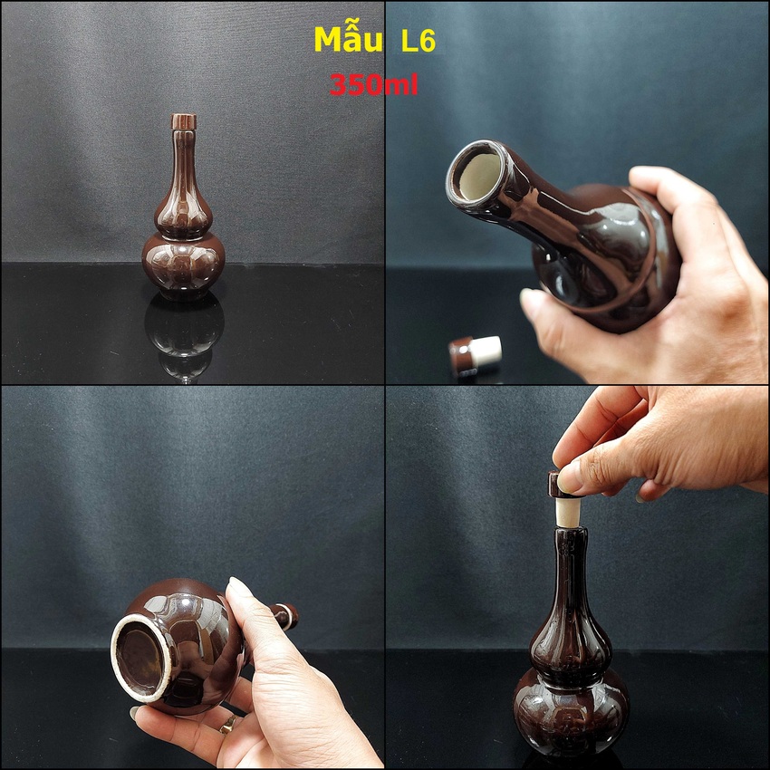 Nậm Rượu Hồ Lô Bát Tràng 350ML gốm men sứ cao cấp màu nâu đỏ - Bình Đựng Rượu Đẹp cho giới sành tửu chất lượng đảm bảo