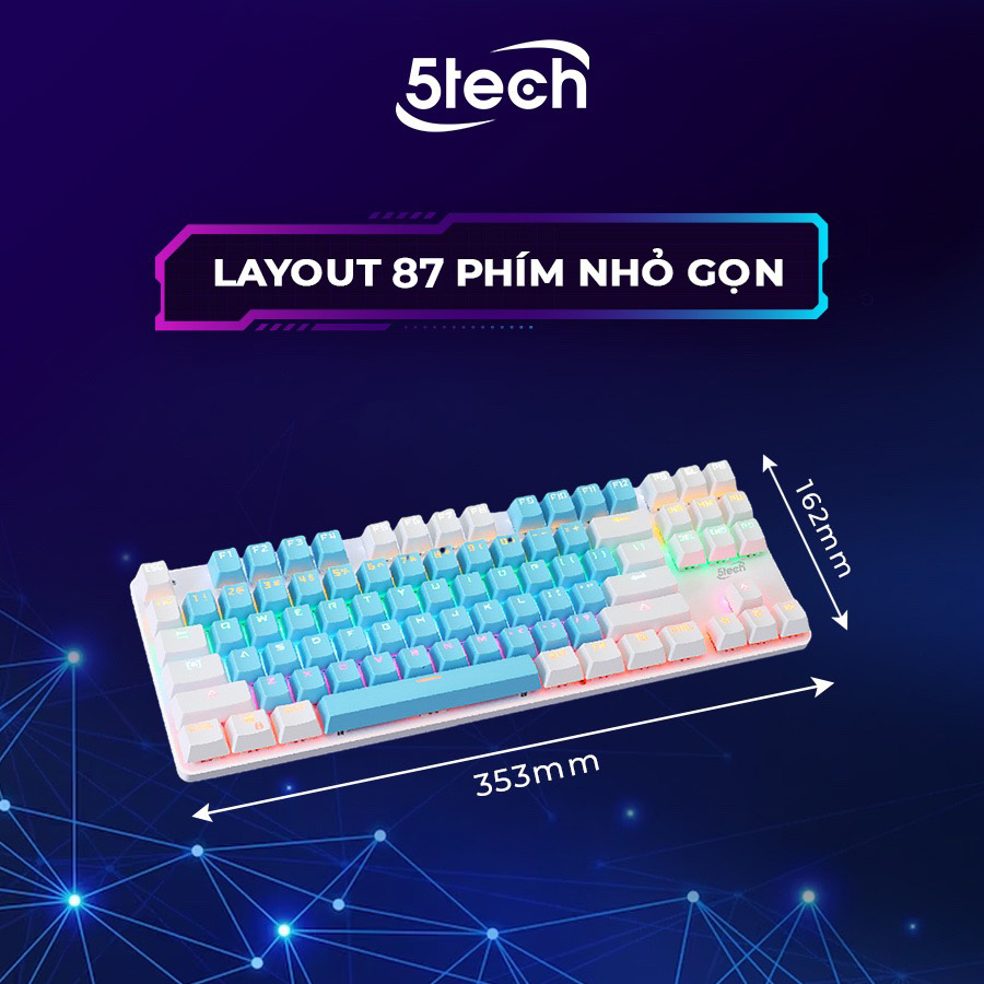 Bàn phím cơ gaming 5TECH Led RGB 10 chế độ nháy cực đẹp, chơi game gõ siêu đã, thiết kế nhỏ gọn dùng cho máy tính, laptop hàng chính hãng