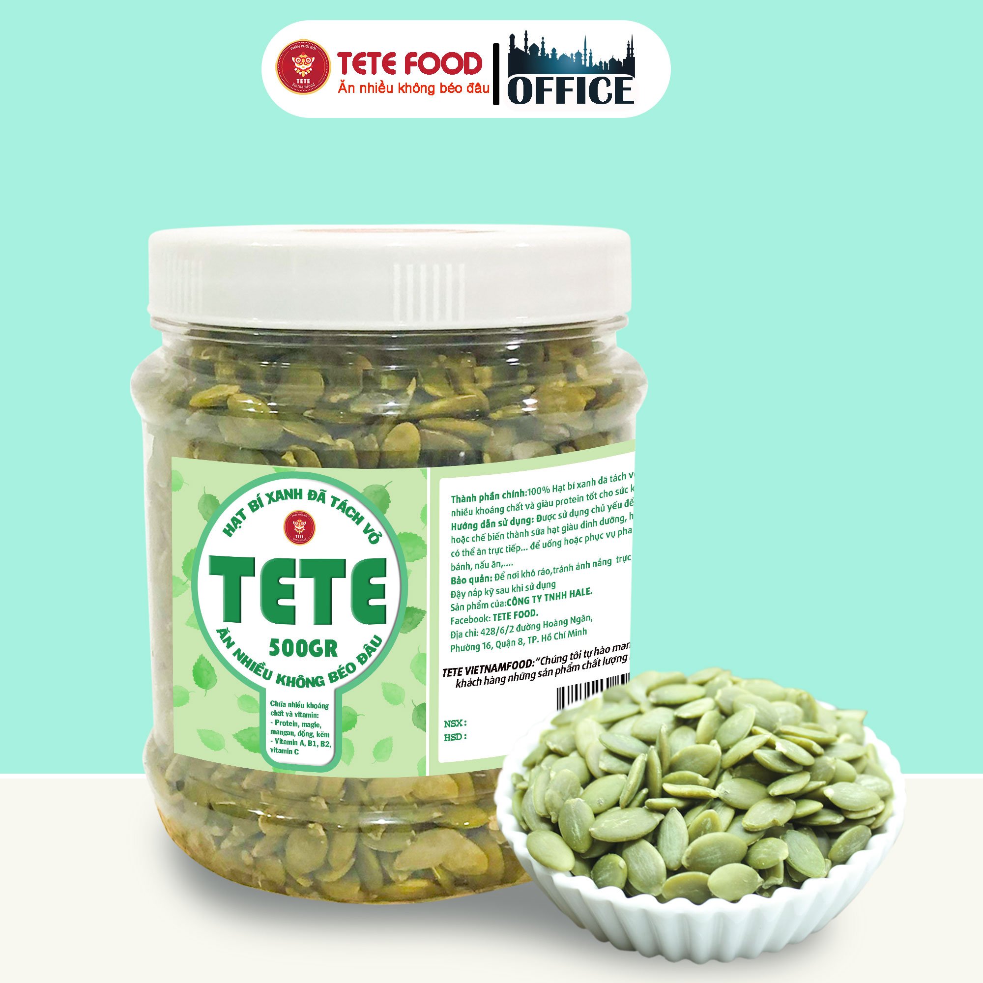 Hạt Bí Xanh Đã Tách Võ (Sống) TETE 500 gram