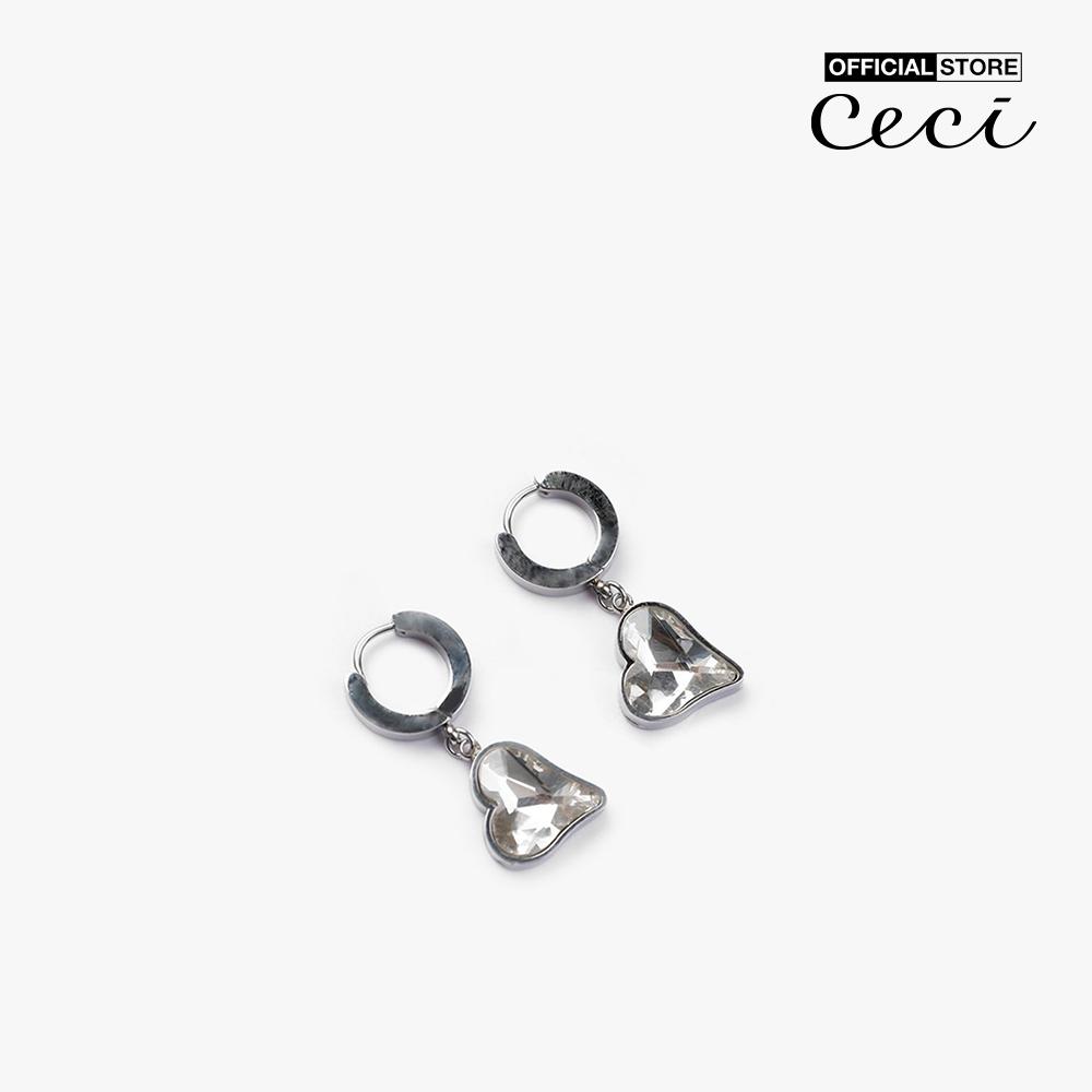 CECI - Khuyên tai nữ khoen tròn dáng thả phối đá trái tim thời trang CC1-09000099