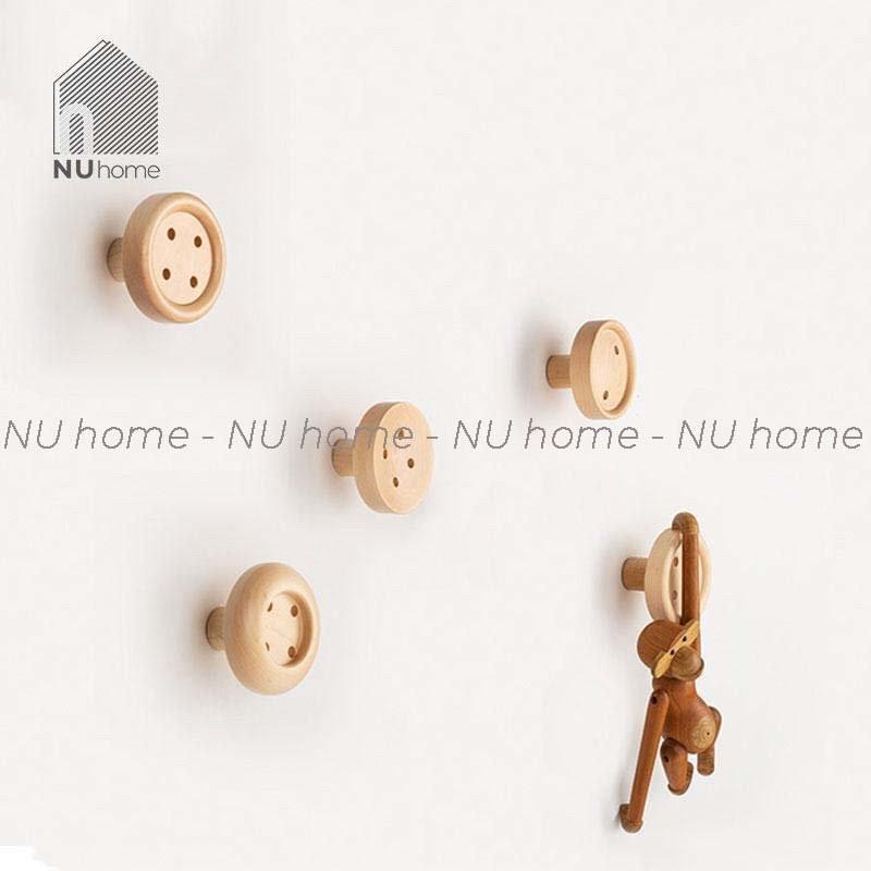 Móc gỗ treo đồ hình nút áo  Decor ,Trang trí mảng tường phong cách độc đáo