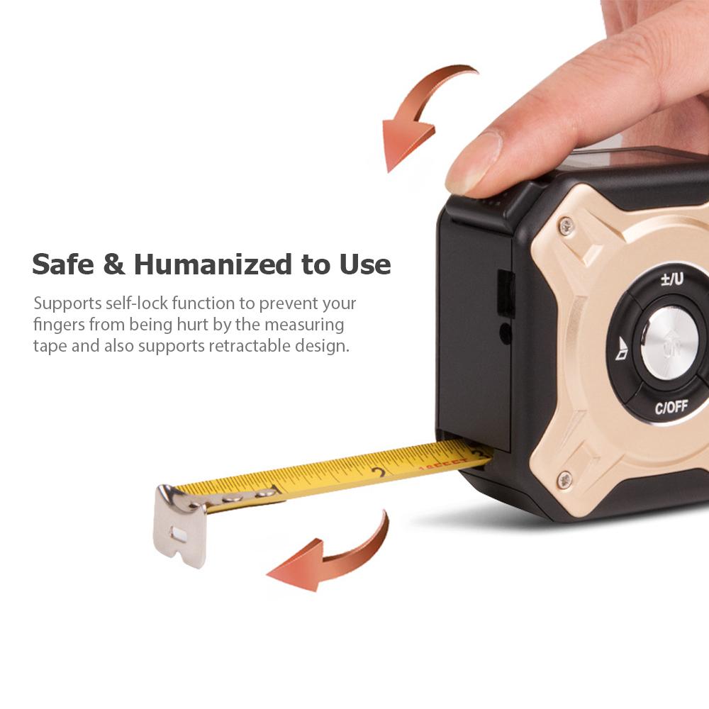 3 in 1 Laser Tape Measure Digital Ranger Finder 16Ft Measuring Tape 131Ft Rechargeable Multi Function Laser Measure Distance/ Area/ Volume/ Pythagorean, Unit Switching, Data Storage