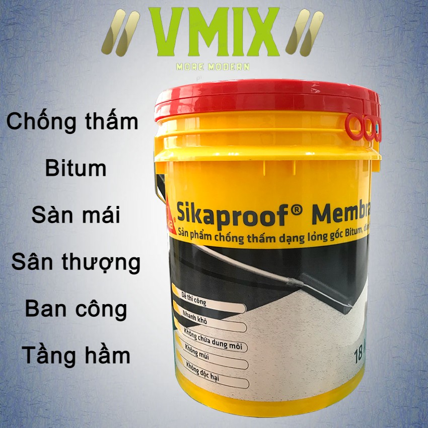 [6kg]Màng lỏng chống thấm gốc bitum nhựa đường Sikaproof Membrane chống thấm cho sàn mái , sân thượng, ban công , tầng hầm , hồ bơi, bể phòng cháy chữa cháy,Vmixeco