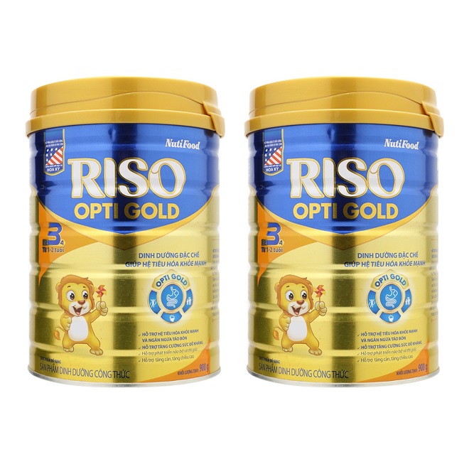 Bộ 2 Lon Sữa Bột NutiFood RISO OPTI GOLD 3 Lon 900g Cho Trẻ Từ 1-2 Tuổi