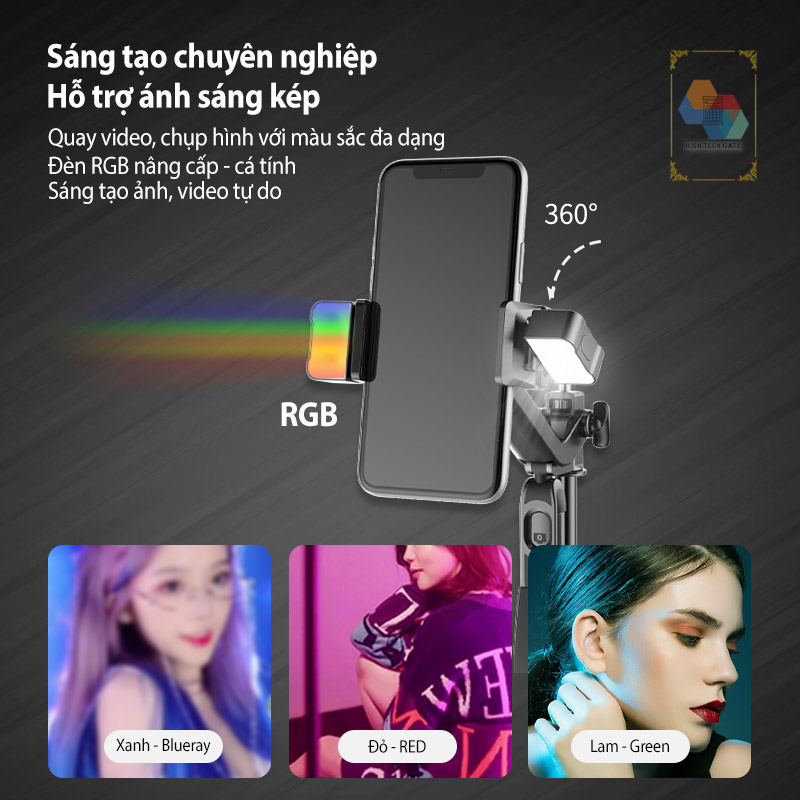 Gậy chụp hình quay video Cyke A21S phiên bản hợp kim chắc chắn, mở rộng đến 175cm, đèn RGB tạo khung nền, trục cardan xoay 3D tự do, hàng nhập khẩu