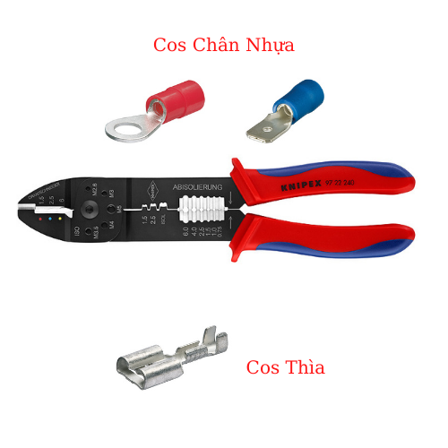 Kìm Cos Đa Năng Knipex 97 22 240 Bấm Cos Thìa, Cos Chân Nhựa & Tách Dây Điện