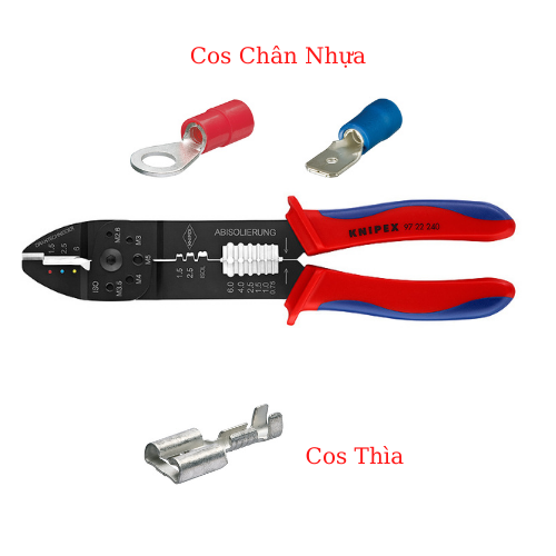 Kìm Cos Đa Năng Knipex 97 22 240 Bấm Cos Thìa, Cos Chân Nhựa &amp; Tách Dây Điện