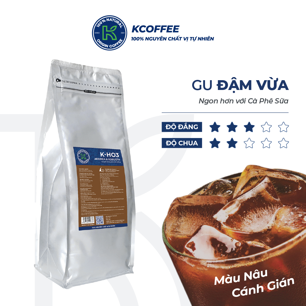 Cà phê hạt rang K Coffee 100% Robusta Arabica nguyên chất cà phê đậm vị K-HO3