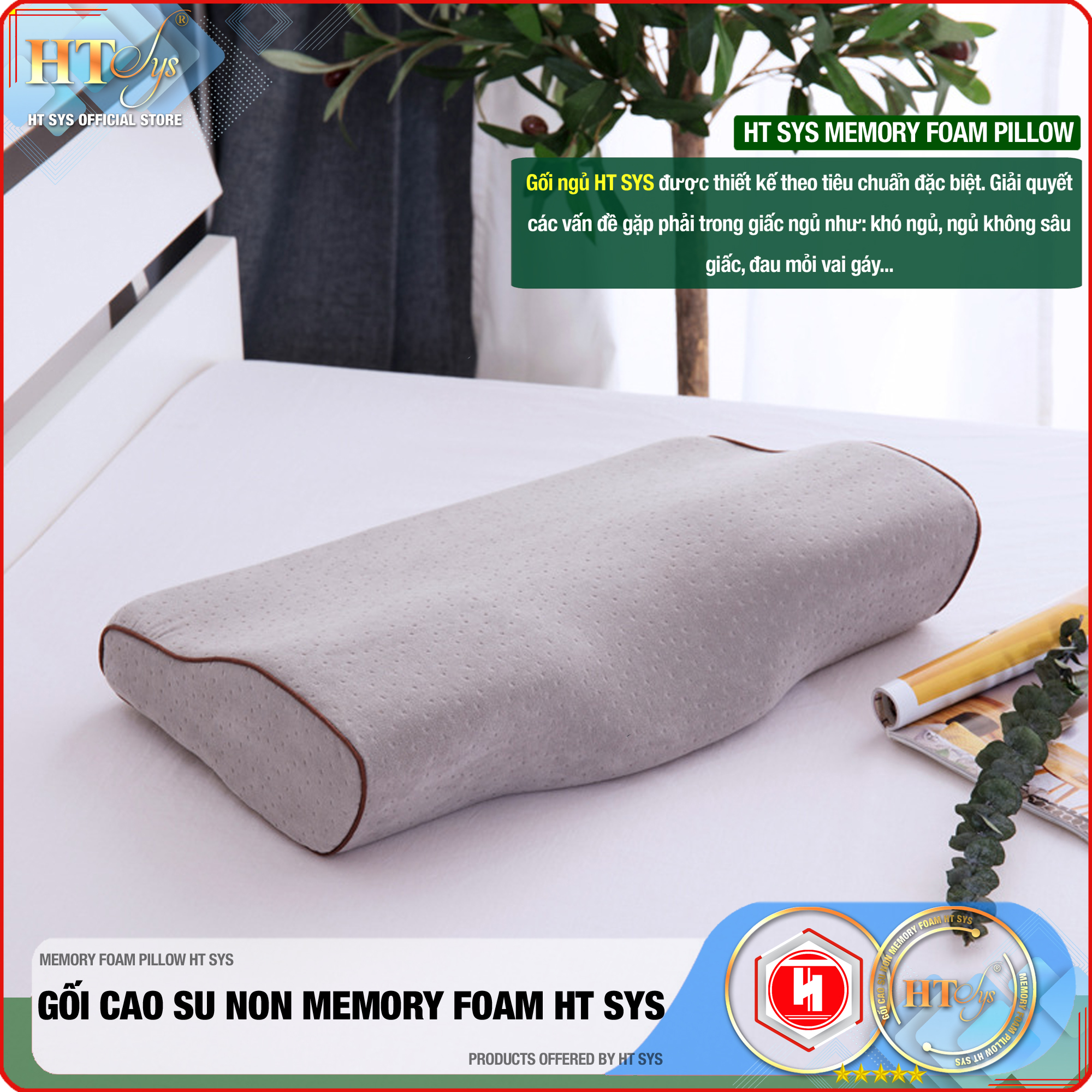 Gối Ngủ Cao Su Non Memory Foam Pillow HT SYS - Vạn Phúc - Gối Ngủ Trị Liệu - 50cmx30cm - Đem đến những giấc mơ tuyệt đẹp