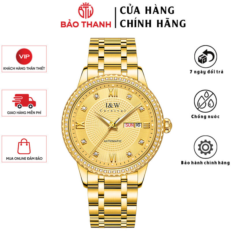 Đồng Hồ Nam I&amp;W Carnival 615G1 Chính Hãng Full Box Chống Nước Kính Chống Xước Dây Thép Cao Cấp BH 24T (Máy Cơ Tự Động)