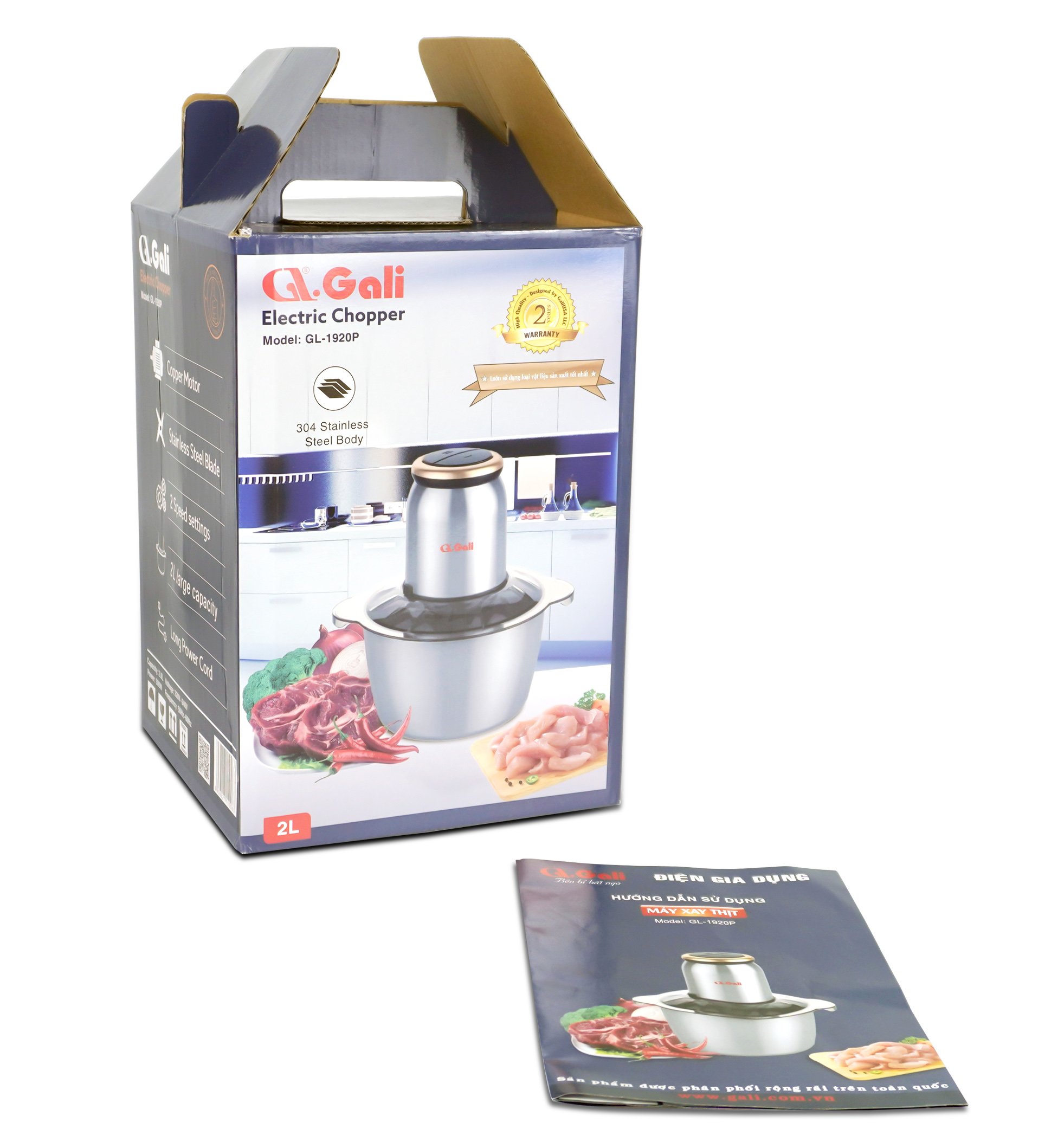 Máy xay thịt Gali GL-1920P Dung tích 2 Lít, Motor 100% bằng đồng, có 2 tốc độ xay. Hàng chính hãng chất lượng cao, bảo hành 24 tháng