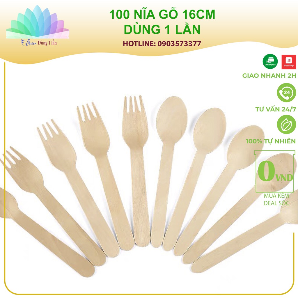100 Nĩa gỗ dùng một lần kiểu Nhật 16cm an toàn tiệt trùng bảo vệ môi trường - E Green Dùng 1 Lần