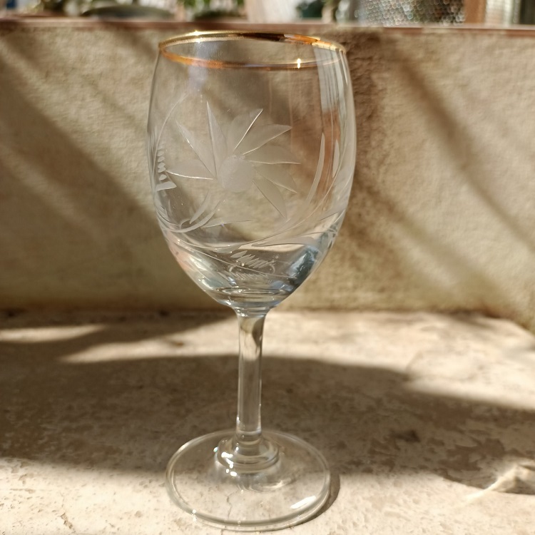 Bộ 6 Ly Thủy Tinh Vang Trắng Classic White Wine Viền Vàng Mài Hoa Cao Cấp