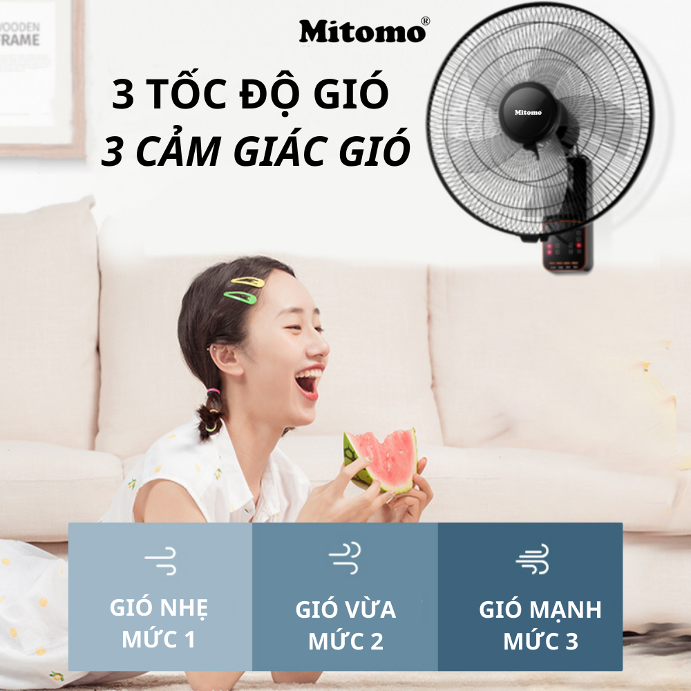 Quạt treo tường điều khiễn từ xa remote Mitomo FTT-60AE hàng chính hãng