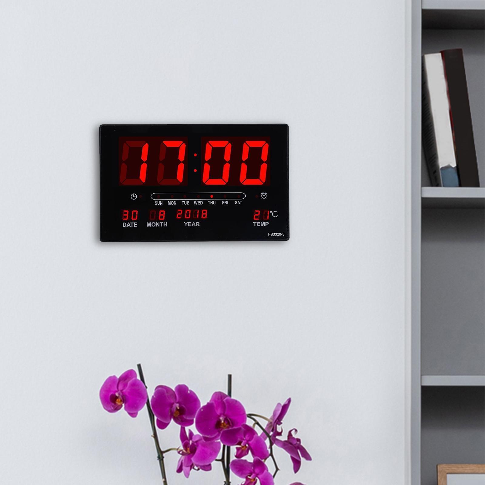 LED Display Digital Wall Clock W/ Indoor Temperature Table Office Training