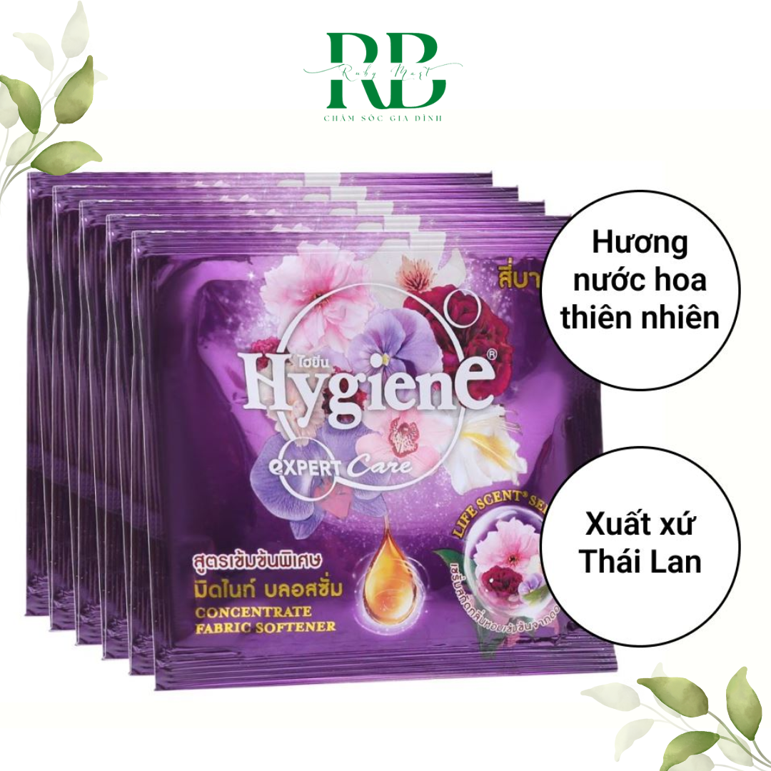 Nước Xả Vải Hygiene Thái Lan Đậm Đặc Thơm Lâu làm Mềm Vải Dùng Được Cho Quần Áo Trẻ Em Dây 12 Gói Được Chọn Màu