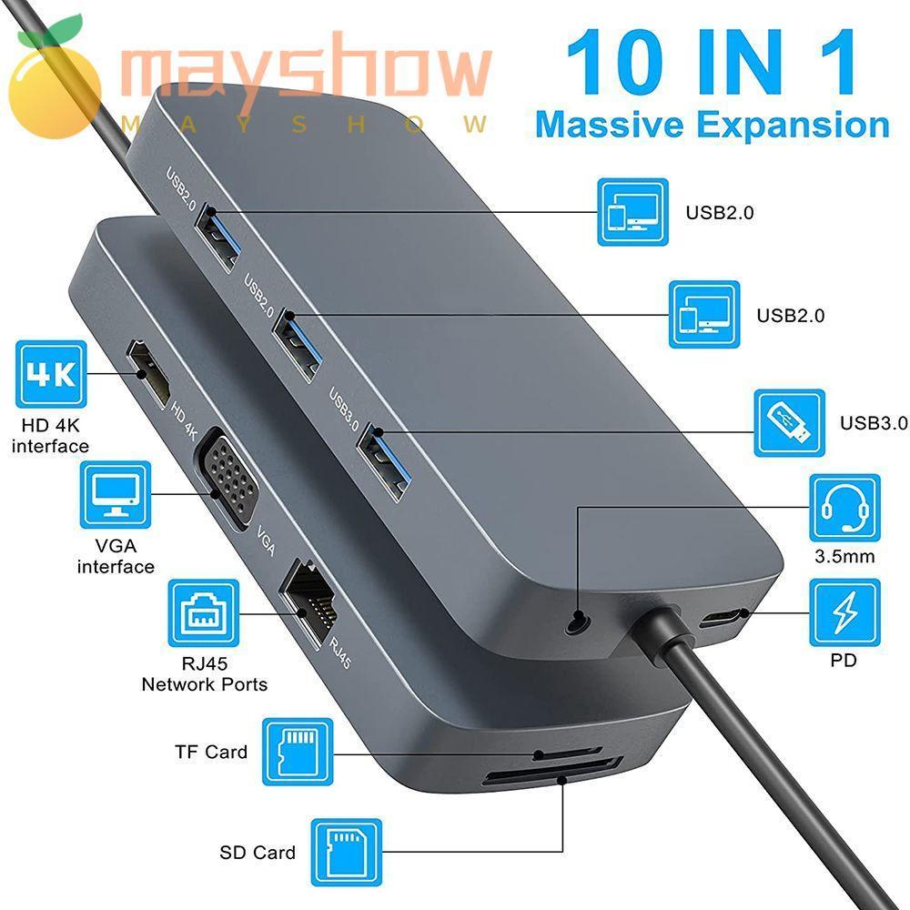 Đế Sạc Điện Thoại Chuyển Đổi Cổng USB C 10 Trong 1 SD TF RJ45 4K HDMI