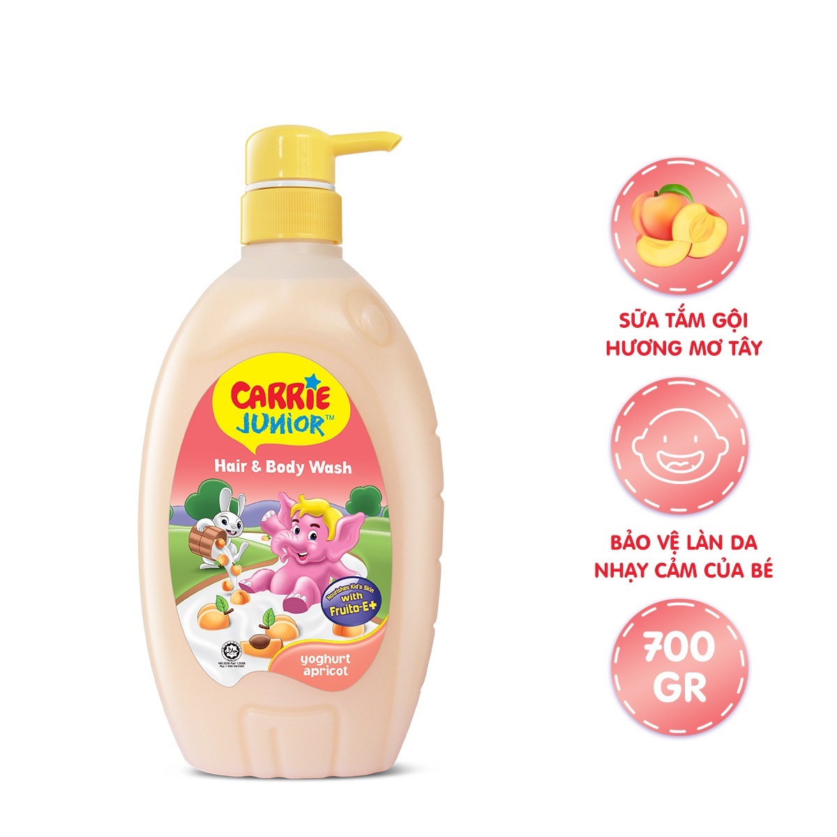 Chai Sữa Tắm Carrie Junior Yoghurt Hương Mơ Tây 700g