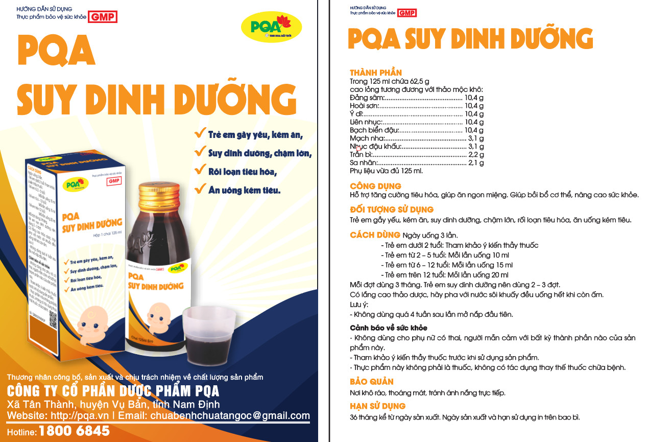 Suy Dinh Dưỡng PQA Hỗ Trợ Tăng Cường Tiêu Hóa, Giúp Ăn Ngon Miệng Nâng Cao Sức Khỏe Chai 125ml