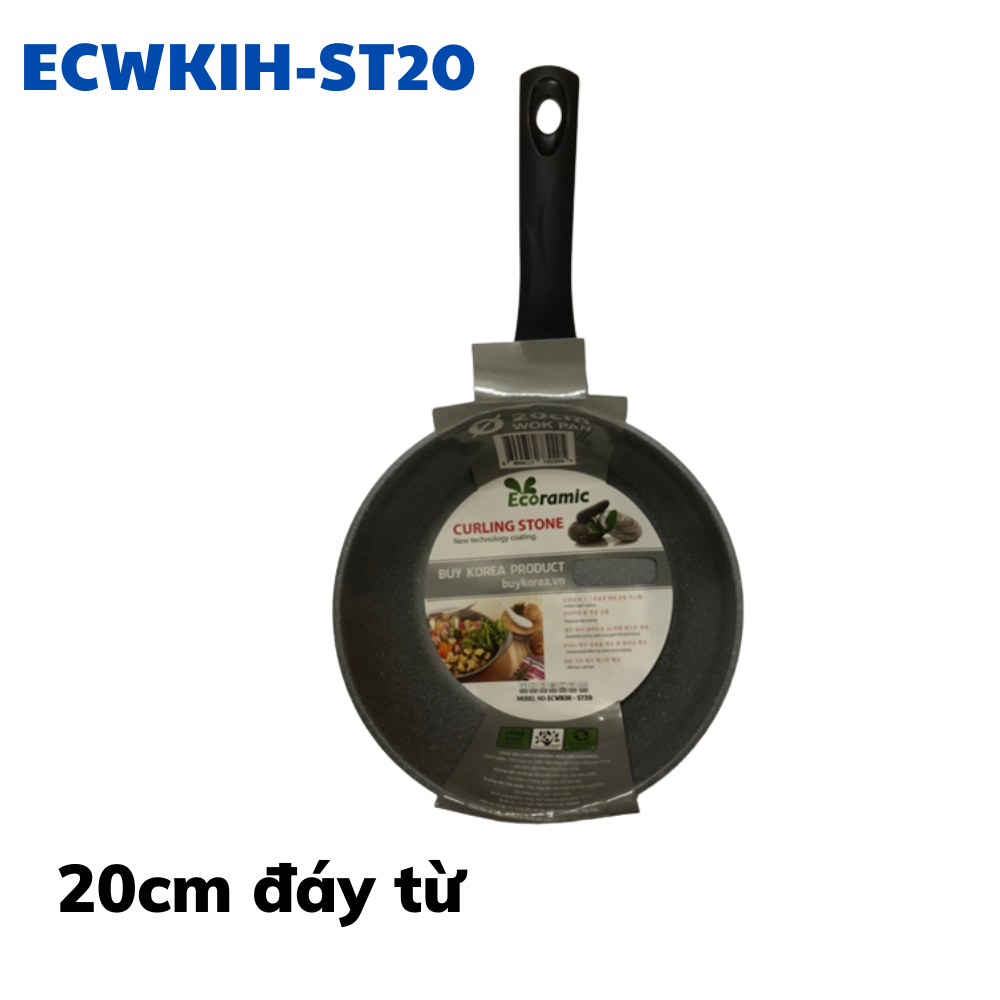 Chảo đá sâu lòng chống dính 20cm bếp từ Ecoramic ECWKIH-ST20