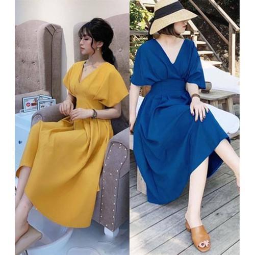 ĐẦM CỔ V XẾP LY EO SANG CHẢNH