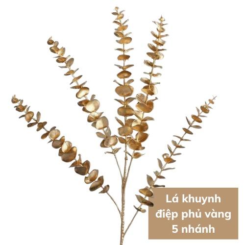 Cành lá khuynh điệp vàng 5 nhánh cao 90 cm - Lá táo nhập khẩu decor trang trí cắm đào đông siêu đẹp