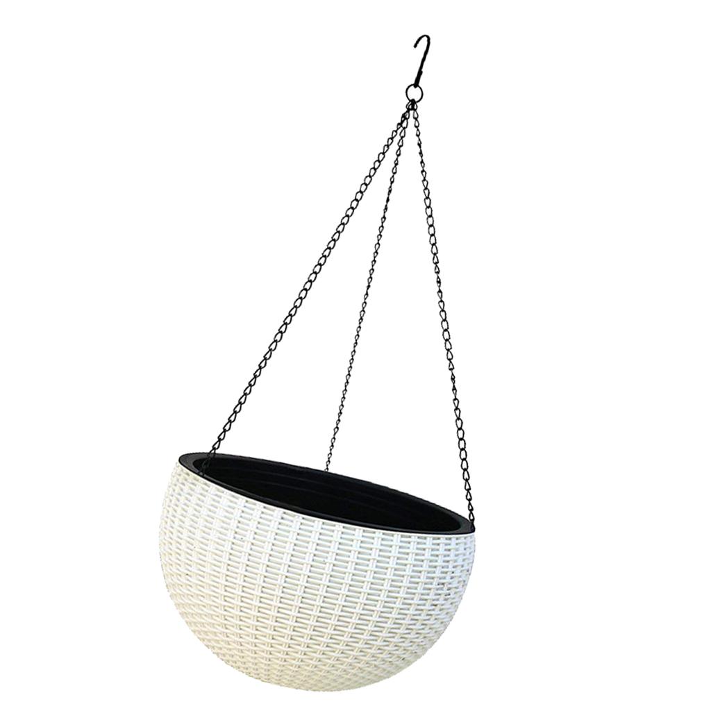 2xPlastic Hanging Flower Pot Planter Basket for Plant Holder+Chain White- S