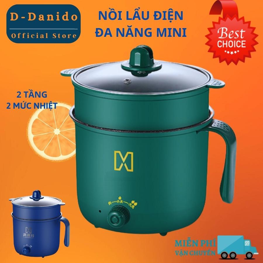 Nồi điện đa năng 1.3 Lít, nồi lẩu mini, ca nấu mì cao cấp 2 tầng - Nồi điện với 2 nấc nhiệt thế hệ mới có tay cầm - Hàng chính hãng D Danido (Logo hình ngẫu nhiên)