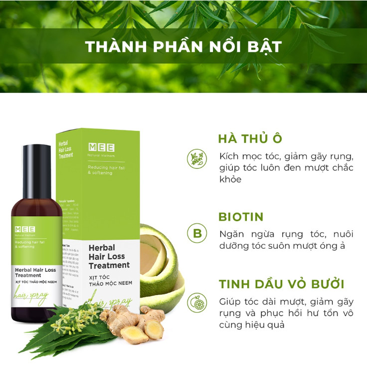 Xịt kích mọc tóc thảo mộc lá Neem Mee Natural 50ml