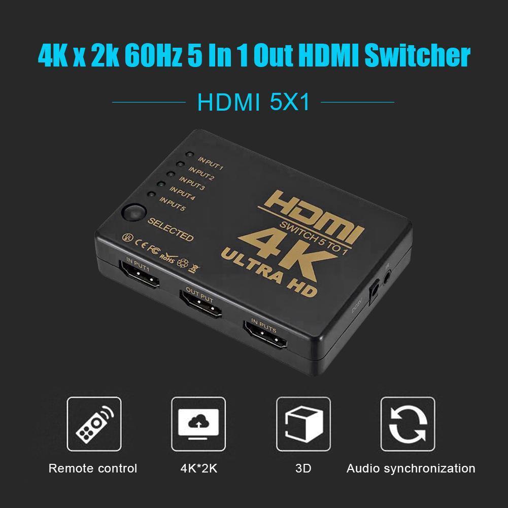 VINETTEAM Bộ chuyển đổi HDMI 4K HD 1080P Bộ chọn cổng 5 cổng với Điều khiển từ xa - Hàng chính hãng