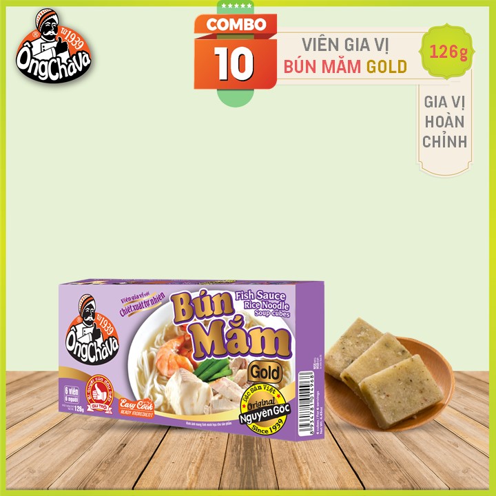 Combo 10 Hộp Viên Gia Vị Bún Mắm Ông Chà Và 126g (Fish Sauce Rice Noodle Soup Cubes)