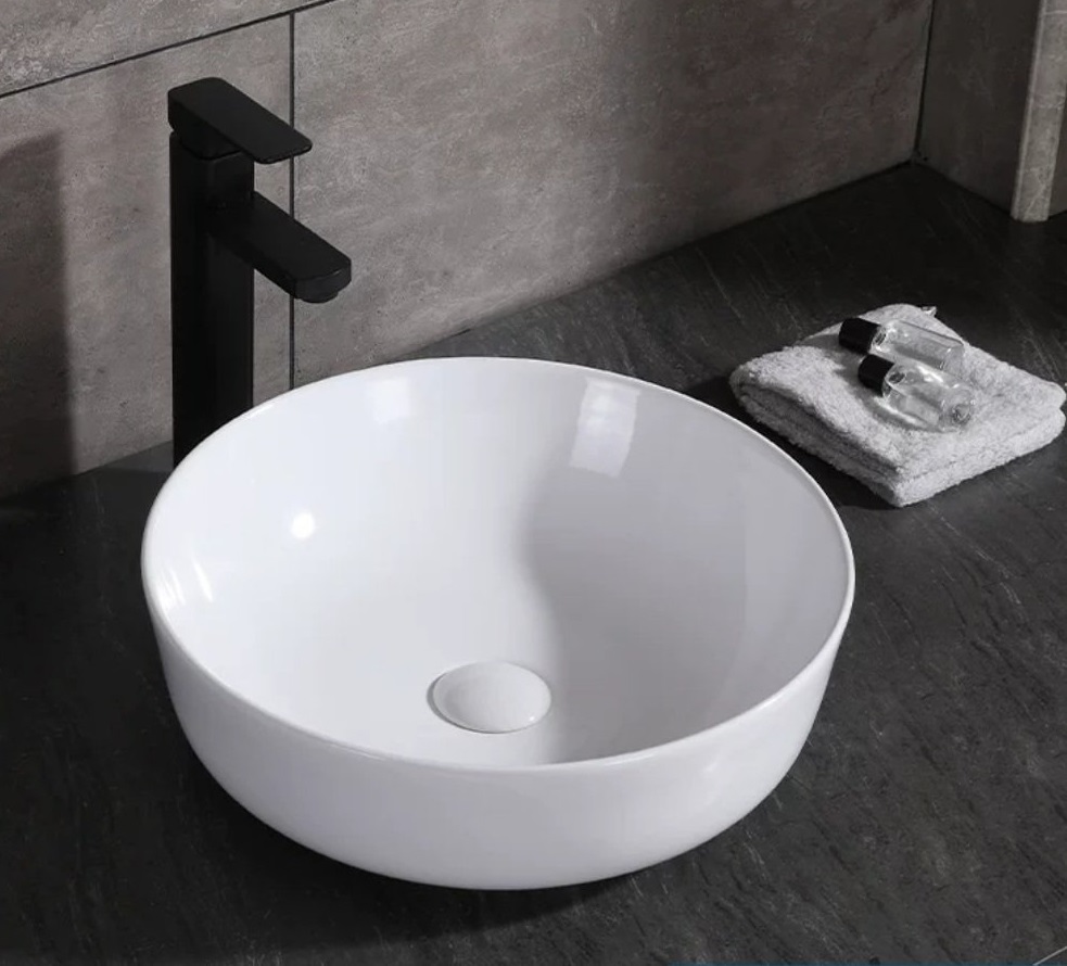 Chậu sứ lavabo màu trắng để bàn, kiểu tròn thiết kế tinh tế, giá rẻ